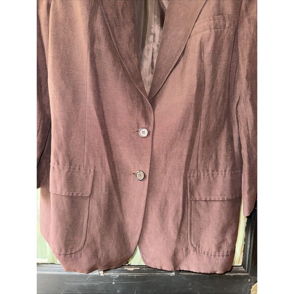 Vintage Lauren Ralph Lauren Brown Linen Silk Blazer Jacket Womens 14 Old Money - Picture 2 of 16